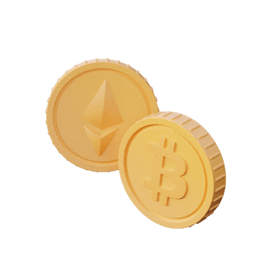Gold coins with the Ethereum and Bitcoin logo